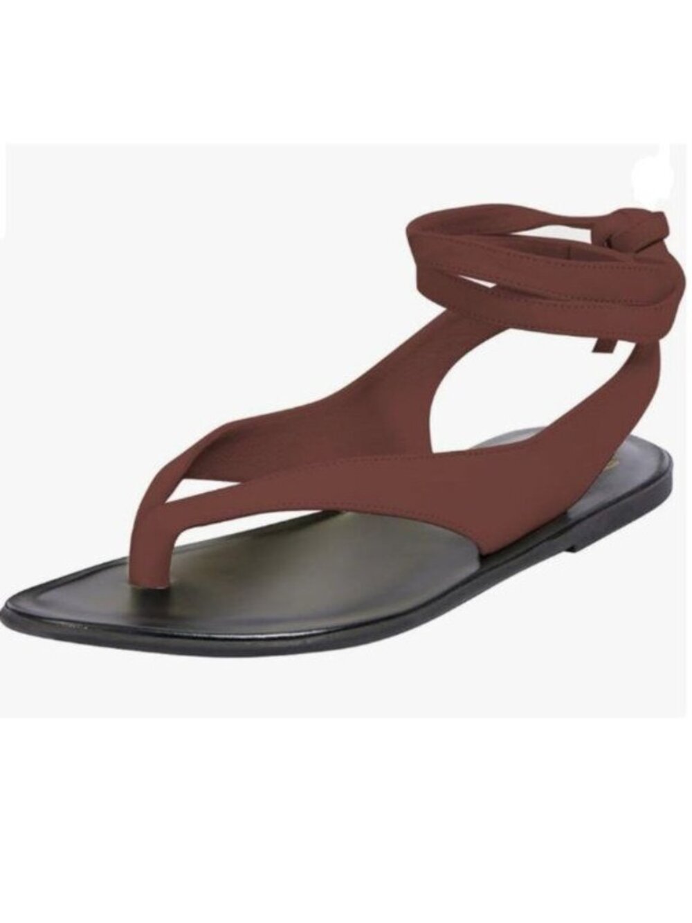 FOWT Wine Split Round Toe Sandals Lace up Strappy Soft Flip Flop Casual Flats